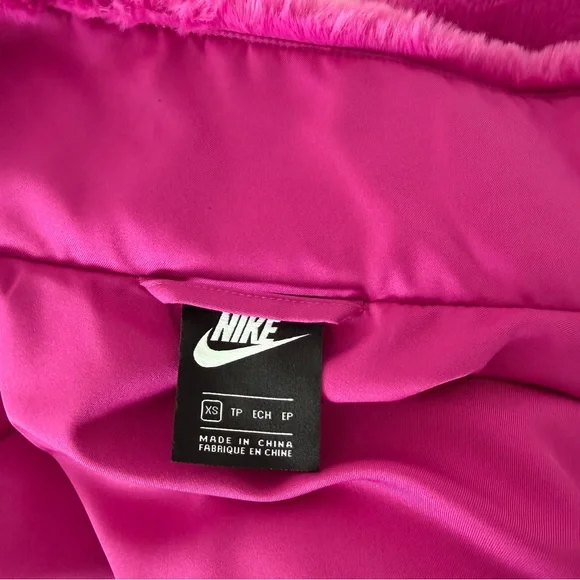 Nike Sportswear Faux Fur Swoosh Jacket Velvet Magenta and black